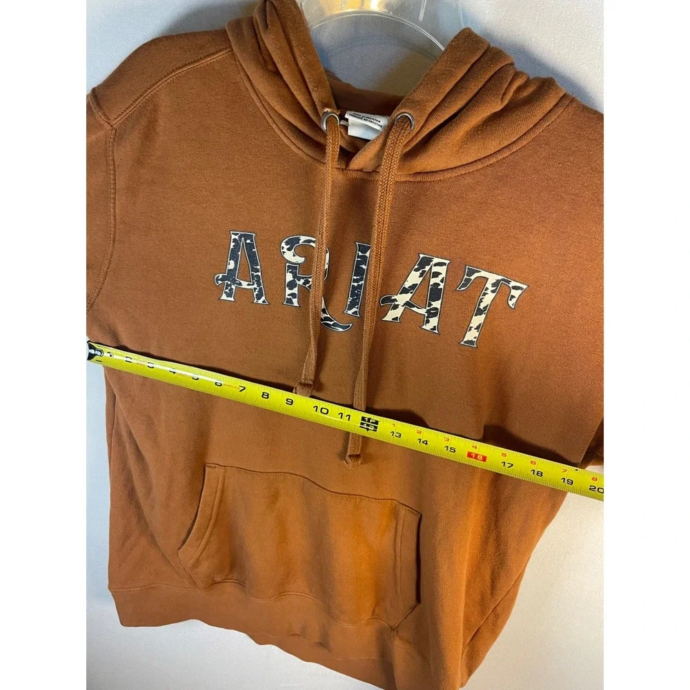 Ariat Real Women Large Rust Orange Cow Print Logo Hoodie Pullover Western L - Picture 6 of 10